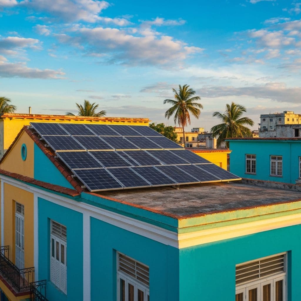 Paneles solares instalados en un techo cubano